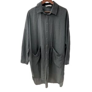Zara Shirt Dress High-Low 3/4 Sleeve Slate Buttons Pockets Gray Women’s Size M